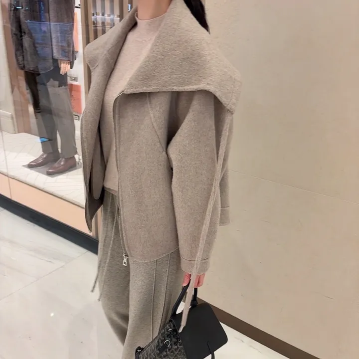 숄카라 양모 울 루즈핏 핸드메이드 숏 코트 상세 이미지 3