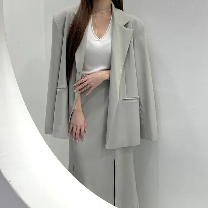 *한정수량원가 SALE* 국내 하이퀄리티 기본 수트 자켓 절개 슬릿 롱 스커트 하객룩 정장 오피스룩 투피스 세트 셋업 2color 상세 이미지 31