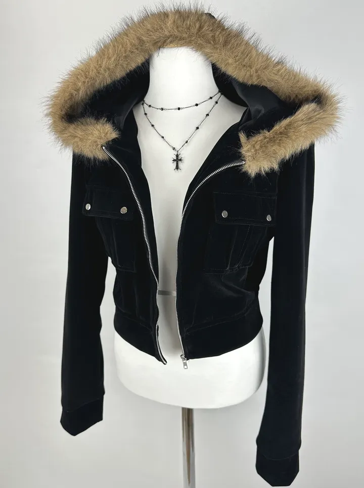 velvet fur hood  jacket- 벨벳 퍼 후드 자켓 2color (힙, 스트릿, 유니크, 크롭, y2k, 빈티지, 퍼, 집업, 후드집업) 상세 이미지 44