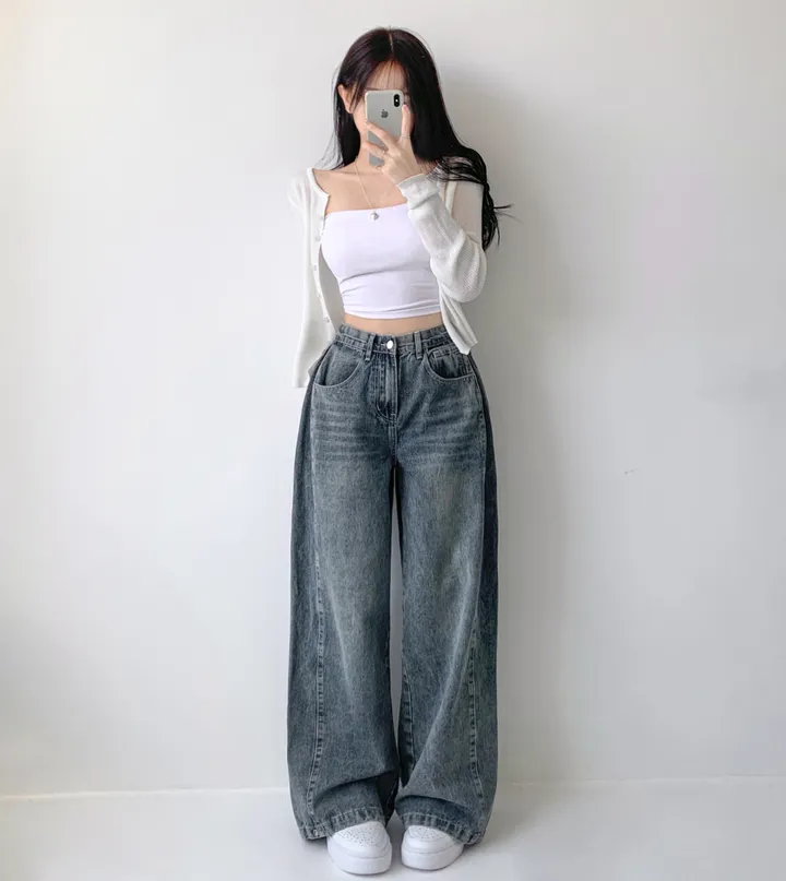 [3기장/밑단비조] 테루 3기장 빈티지 워싱 사이드 핀턱 밑단 비조 스냅 와이드 조거 데님 팬츠 청바지 키작녀 키큰녀 빅사이즈  간절기 사계절팬츠 상세 이미지 8
