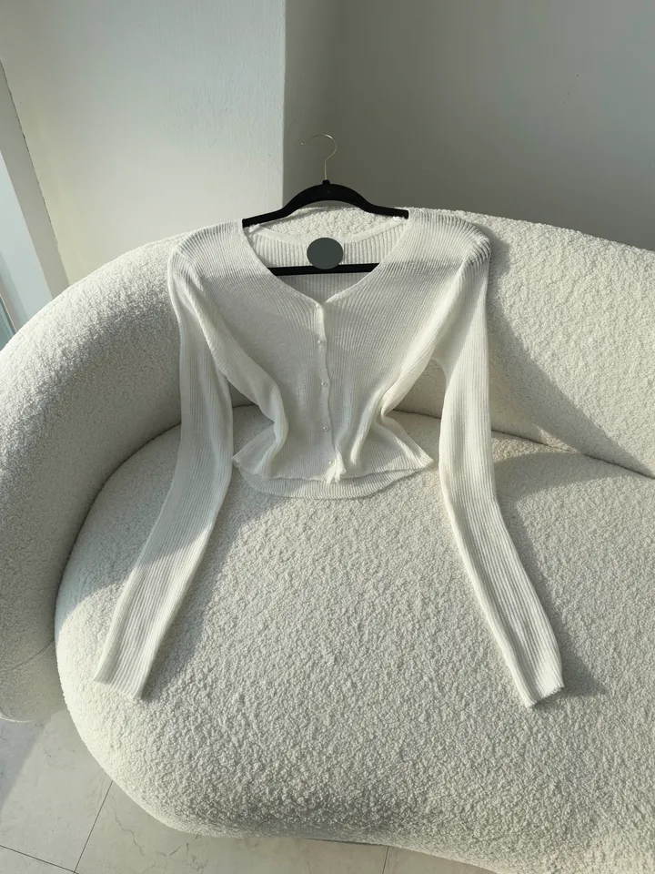 (8color) 【여리여리-!】 수채화 슬림핏 시스루 롱슬리브 진주 버튼 부클 가디건 상세 이미지 72