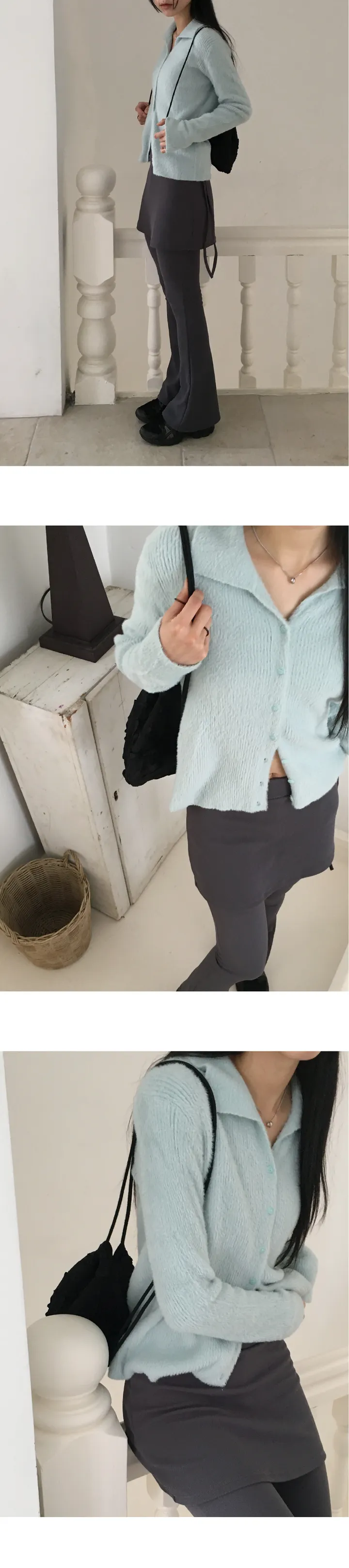 트밀 빈티지 주름 버킷 스트링 나일론 짐색 백팩 상세 이미지 7