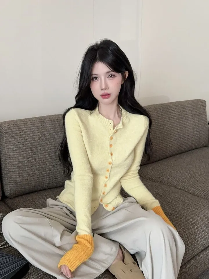 ❣️스타일업❣️ 투톤 가디건 배색 기본 이너 간절기 아우터 봄 가을 가디건 상세 이미지 4