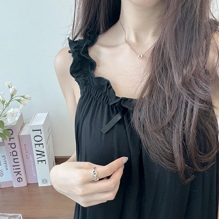 [봄할인/캡내장/진짜부들부들해요!] #B.Night 찰랑 프릴 민소매 심플 나시 파자마 잠옷 롱원피스 블랙&그레이 2 color #3003 상세 이미지 16