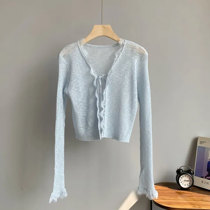 당일출고💗 여리핏 시스루 물결 리본 가디건 (5COLOR) 상세 이미지 6