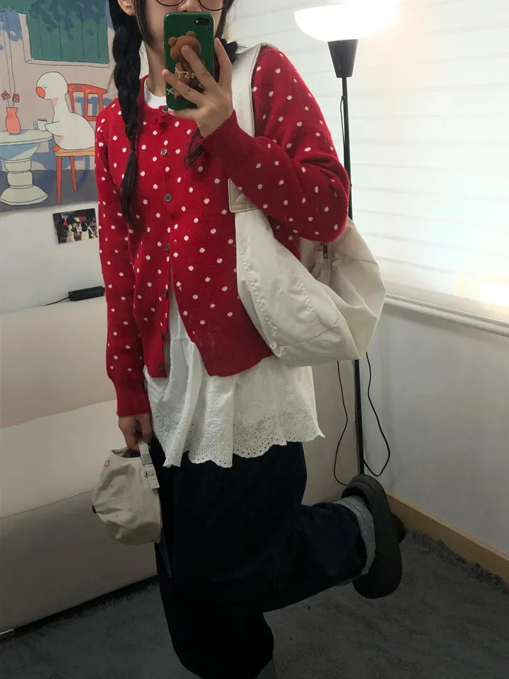 도트 라운드 니트 가디건 3color 상세 이미지 14