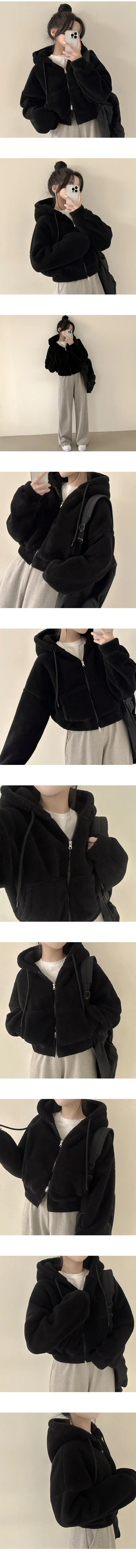 [고중량,왕도톰!/겨울까지~] 귀여운 아방핏, 뽀글이 밍크 투웨이 크롭 후드집업 점퍼 (4color) 상세 이미지 6