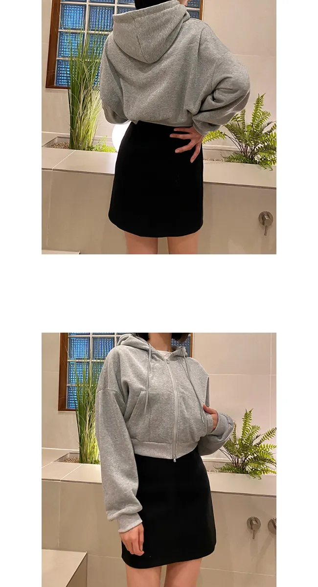 [주문폭주]언더립 기모 오버핏 크롭 투웨이 후드 숏 집업 점퍼(블랙/그레이/차콜) 상세 이미지 12