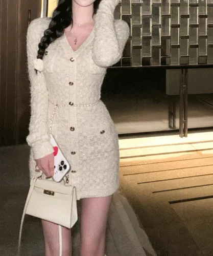 당일배송 *트위드미니원피스(금장/체인/벨트/연말룩/파티룩/고퀄/니트) one color