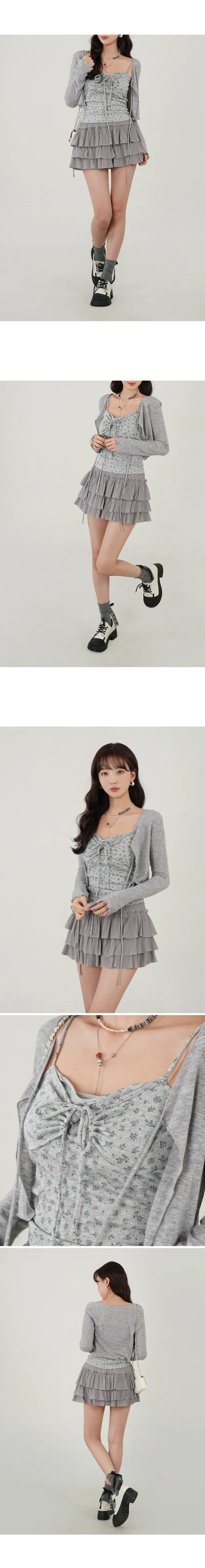 [3C/나시세트] 쁘띠 패턴 나시 레이어드 가디건 세트 가디건세트 나시세트 레이어드나시 휴양지룩 투피스 셋업 상세 이미지 2
