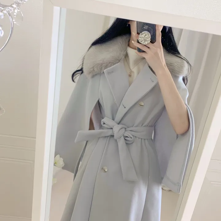 [롱케이프코트💗/고퀄보장✨] 롱VER. 알콩 울 캐시미어 폭스퍼 페이크퍼 밍크퍼 누빔안감 케이프 벨트 버튼 고급 우아 롱 판쵸 코트 망토 자켓 (4color) 연말룩 크리스마스 상세 이미지 33