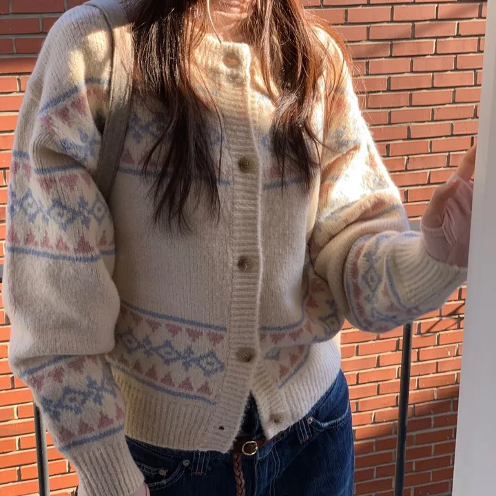 [연말룩❄부드러워요💭]키츠 윈터 노르딕 자가드 파스텔 루즈핏 니트 가디건 2color 상세 이미지 38
