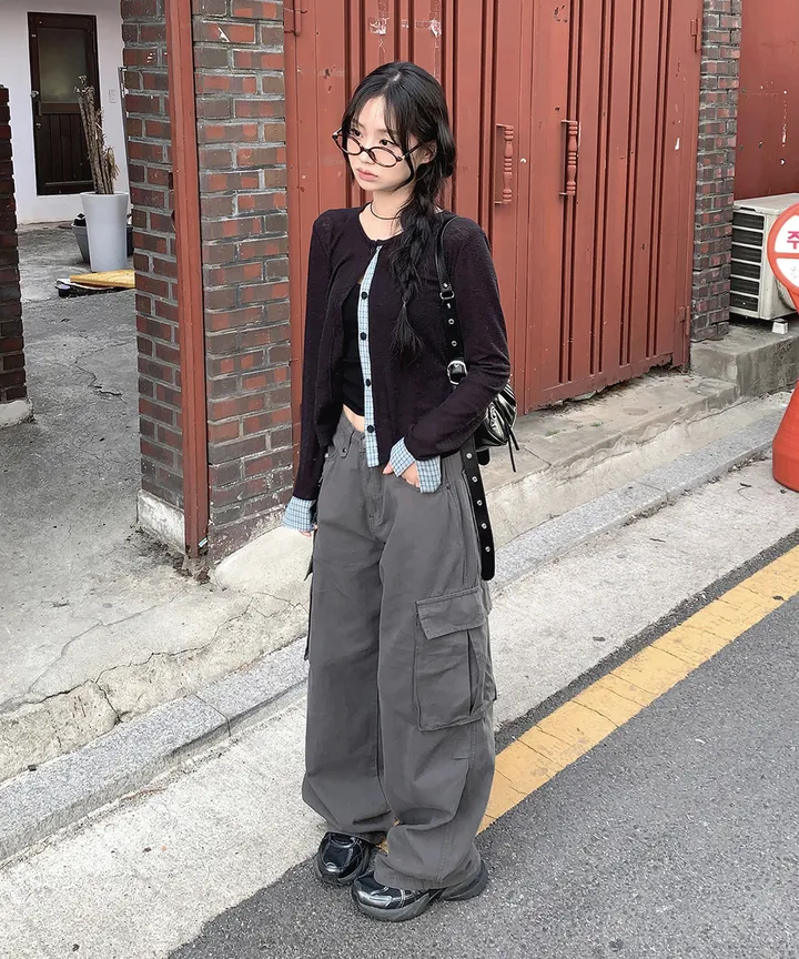 [봄가디건🌷] 띠네 슬럽 배색 체크 커프스 라운드 시스루 니트 가디건 봄 여름 가을 / 봄가디건 여름가디건 레이어드 봄아우터 체크셔츠 뮤잉 상세 이미지 14
