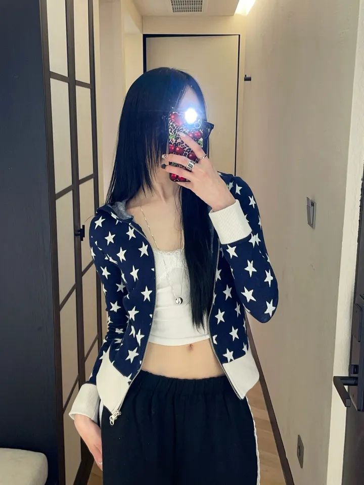 [MD소장/인기상품] y2k star pattern slim crop hood zip-up / y2k 별 스타 패턴 슬림 크롭 후드 집업 상세 이미지 32