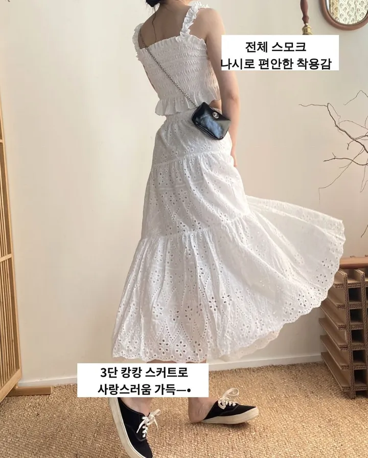 여름신상] 레이스 스모크 나시 롱  스커트 세트  여름나시 여름 롱 스커트 세트가격 1color [2pcs] 상세 이미지 11