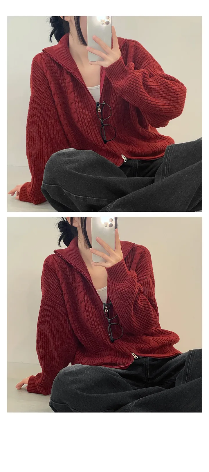 [도톰따뜻🧶아방핏]폭닥 투웨이 하이넥 루즈핏 꽈배기 니트 집업(5color) 상세 이미지 29
