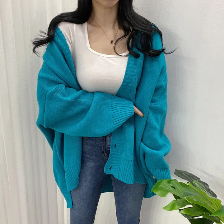 🚀당일발송-레드/블랙🚀[고퀄/데일리룩] 봄🌸 가을 디얼 터크 언발 오버핏 니트 가디건 상세 이미지 34