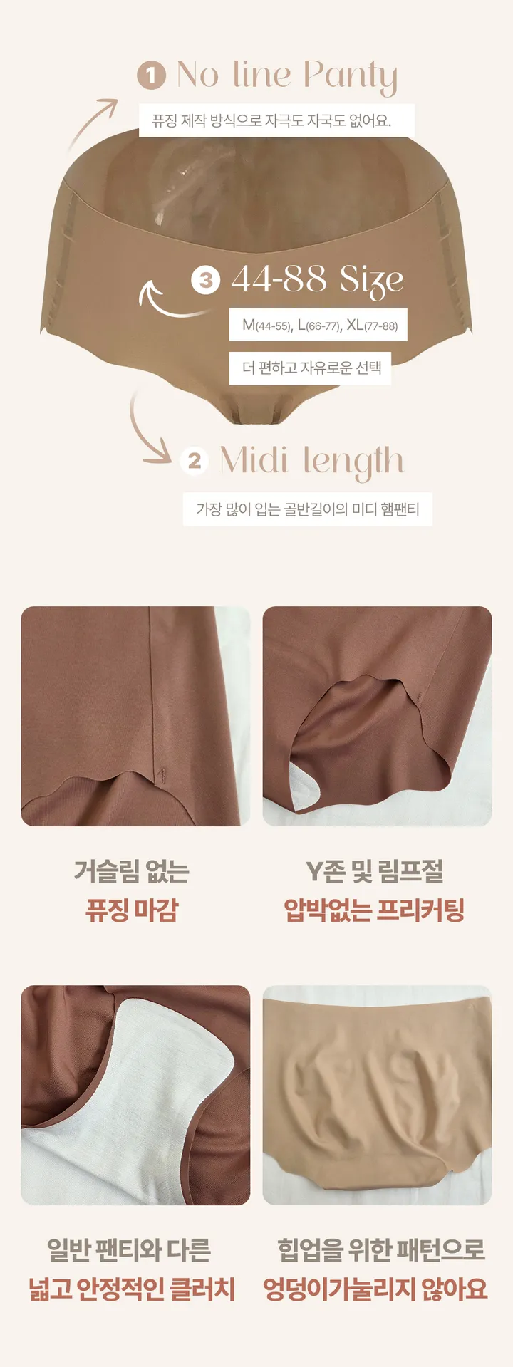[특가묶음할인/초슬림/~XL추가]물결 입체 피치힙 항균 누디 심리스 삼각팬티 이너팬티 긴 클러치 퍼스널컬러 상세 이미지 5
