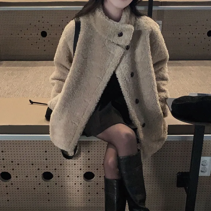 [왕아방핏🤎/주문폭주✨]후회없는 선택,푸들 양털 오버핏 하프 스웨이드 퍼자켓,코트 상세 이미지 16