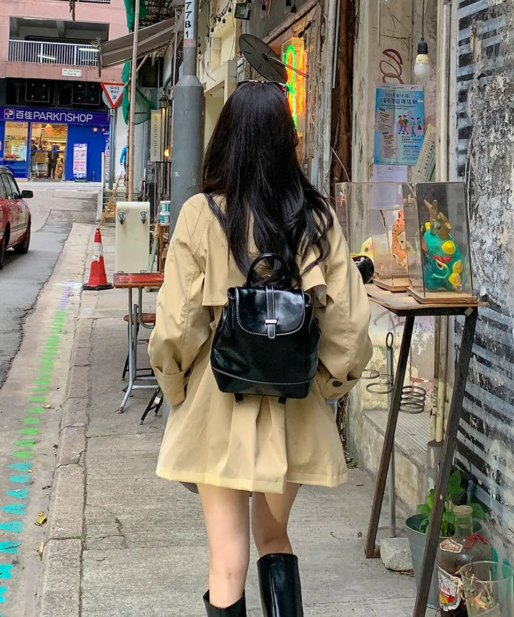 [귀욤아방핏🤎완전강츄] 하이넥 하프 숏 트렌치코트 오버핏 루즈핏 A라인 케이프 바바리 자켓 야상 점퍼 봄 가을 간절기 아우터 데일리룩 2COL 상세 이미지 17