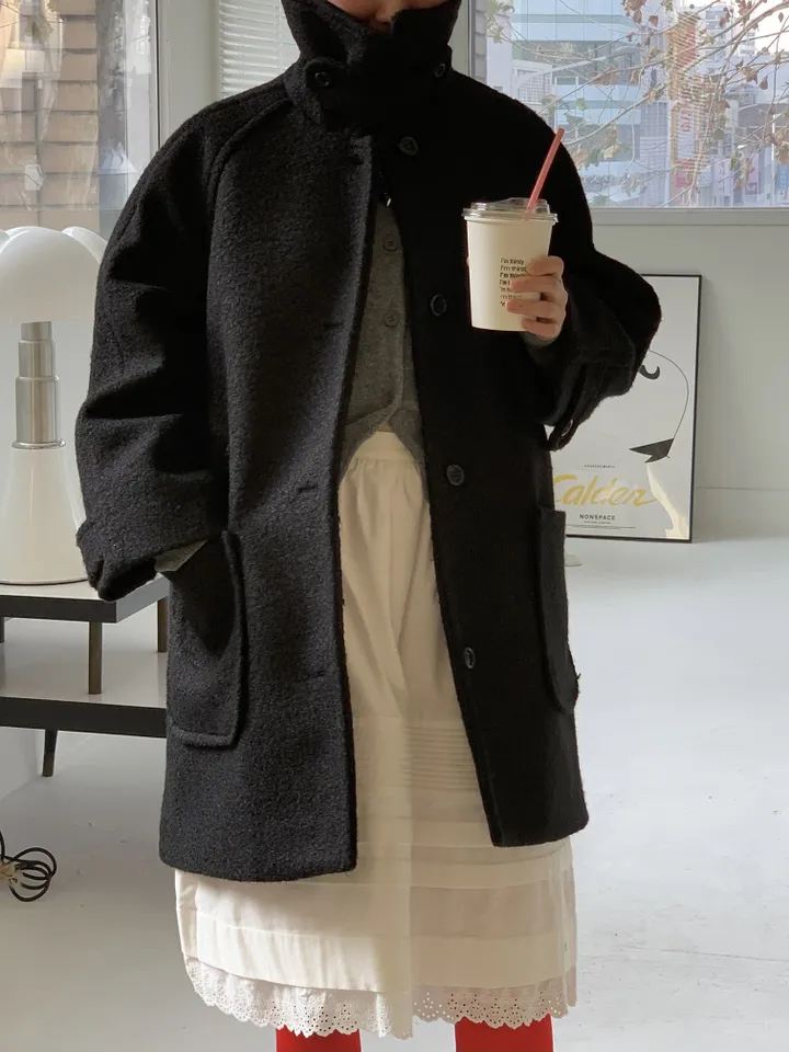 boucle high neck half coat (3color) 상세 이미지 20