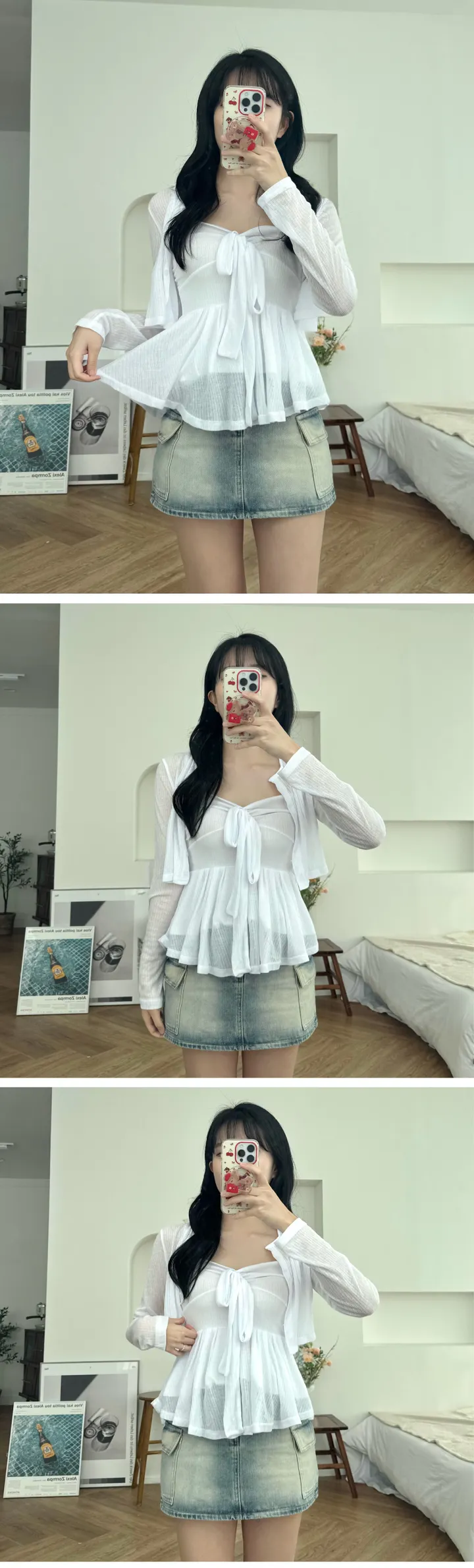 [오늘출발/체형완벽보정🩵] 여리핏 가슴 리본 끈 나시 + 볼레로 가디건 투피스 set 상세 이미지 10