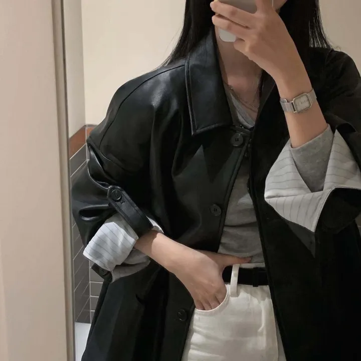[힙덮는기장감~/블랙 당일출고🎉] 자체제작 #크치Made 오디너리 롤업 오버핏 하프 레더자켓 - jk 상세 이미지 40