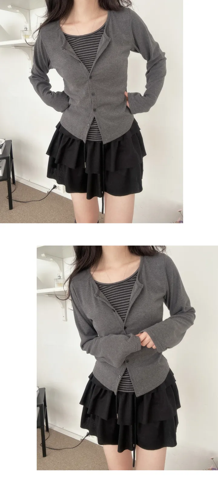 [극찬세례/일체형💫] 모노 티셔츠 2color 단가라 레이어드티 상세 이미지 8
