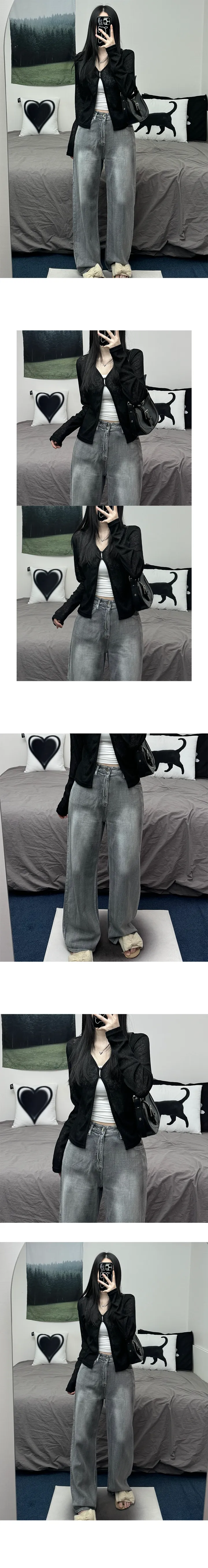 [살탐방지/여리여리 끝판왕] see-through two- button slit long-sleeved cardigan 시스루 투버튼 트임 긴팔 가디건 상세 이미지 7