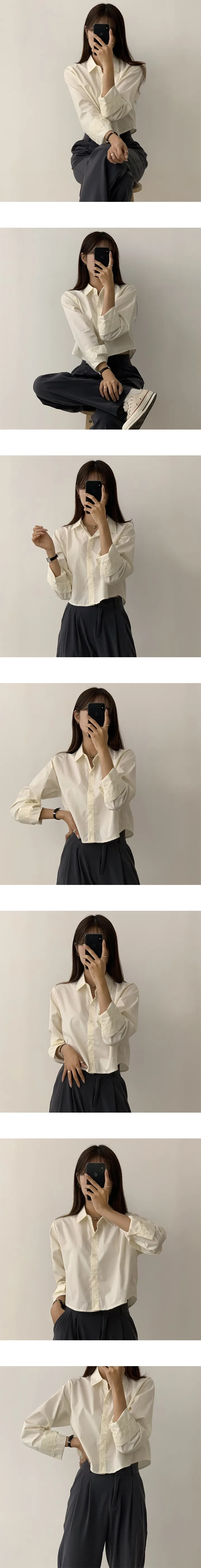 [신상/인생핏] 하이리 데일리 세미 크롭 긴팔 가을 셔츠 남방 블라우스 상세 이미지 3