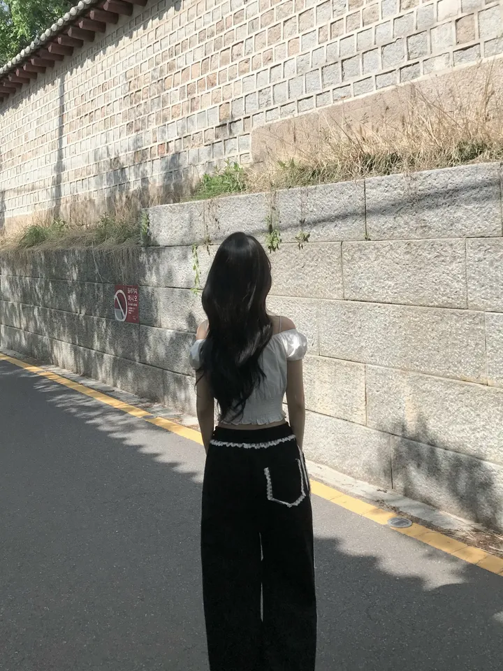 봄신상 포켓 밴딩 레이스 프릴 라인 와이드핏 레이어드 트랙 트레이닝 팬츠 2color 상세 이미지 18
