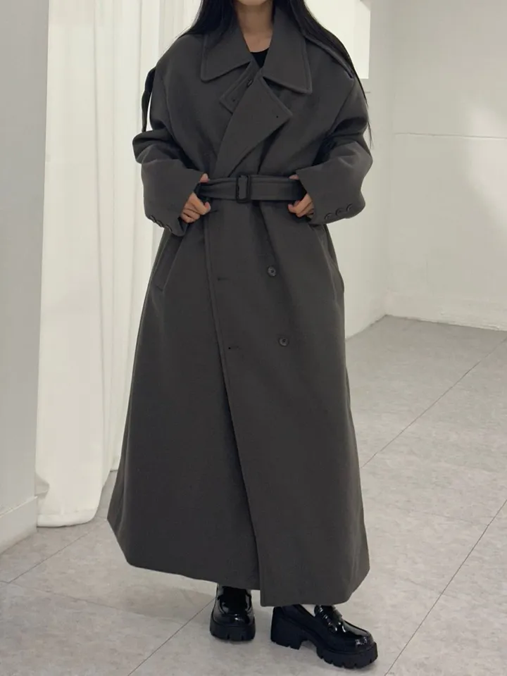 [Unisex] Mael maxi coat (3co) / 울 오버 루즈핏 누빔 안감 벨트 맥시 코트 상세 이미지 22