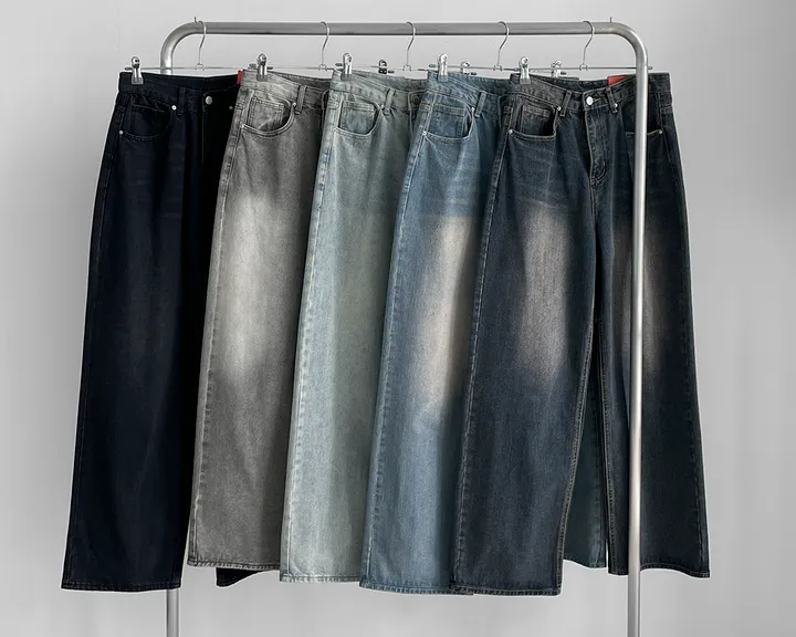 [3기장/~3XL] 스모크 워싱 와이드 정핏 일자 캐쥬얼 데일리 데님 팬츠 바지 상세 이미지 110