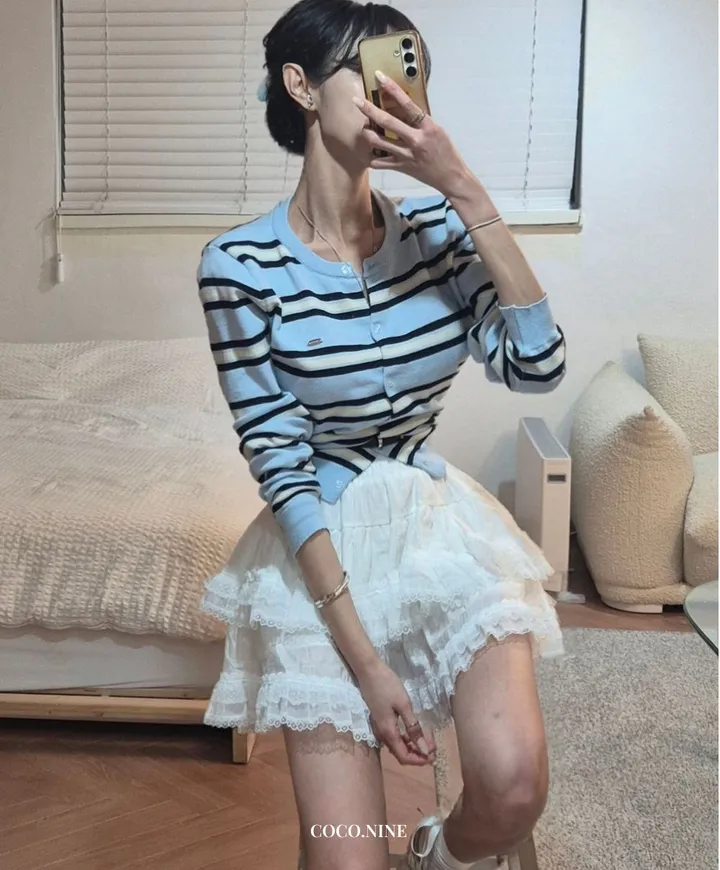 🌸꾸안꾸끝판왕🌸허리잘록핏💗[신상][여리여리][컬러맛집]하이틴 러브 스프라이프 단가라 가디건 (3color) 상세 이미지 3