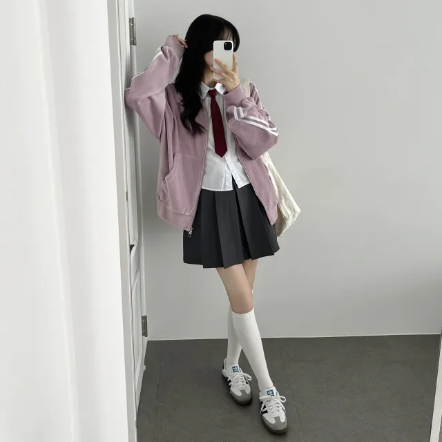 루즈핏 투웨이 지퍼 더블 라인 벨벳 스웨이드 후리스 댄스 트랙탑 져지(4color) 상세 이미지 24