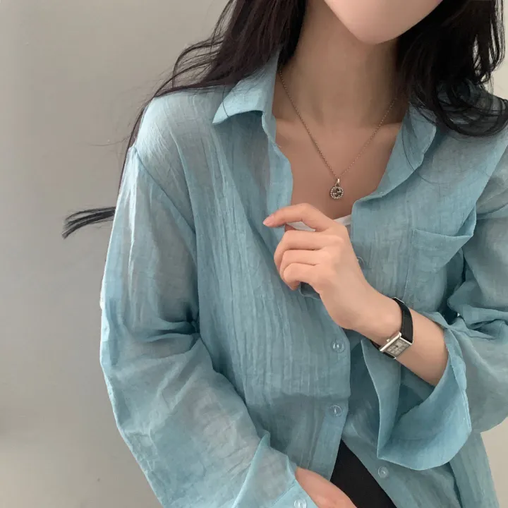 [살안타템17컬러✨/크롭&루즈핏] 햇빛차단, 린넨 시스루 루즈핏 거즈 셔츠/남방 블라우스 상세 이미지 37