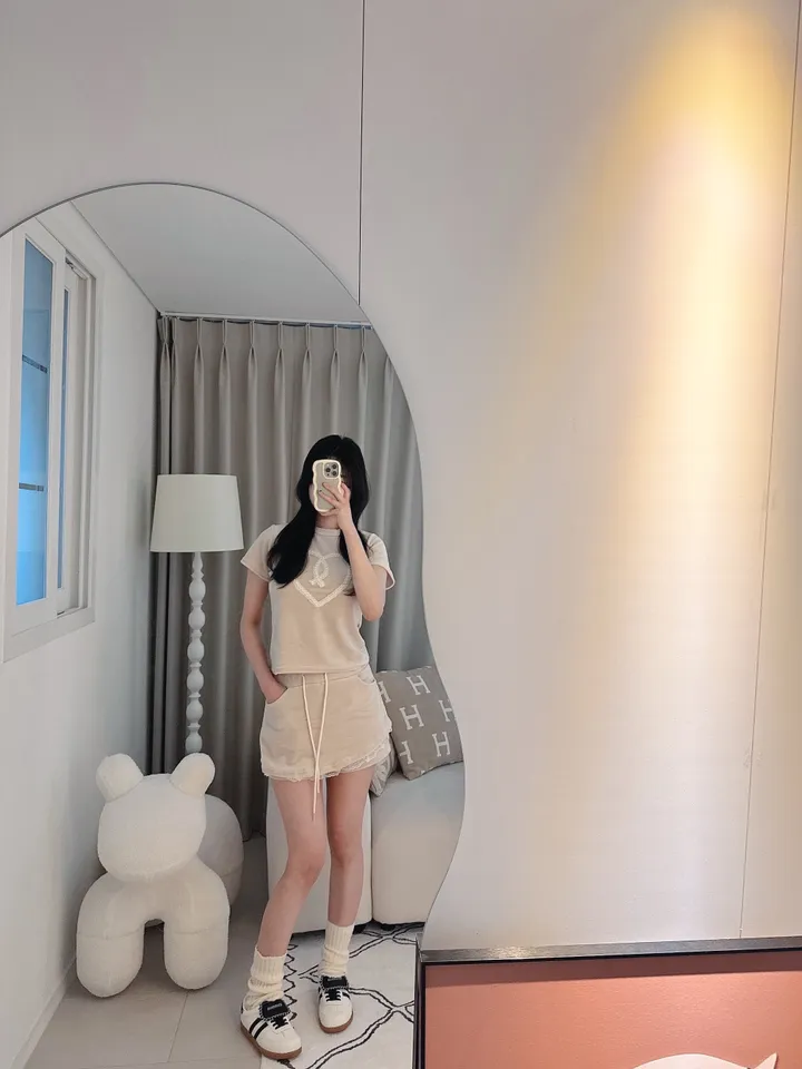 벨로아 피치 진주 하트 레이스 치마바지 투피스 세트 (2color) 상세 이미지 34