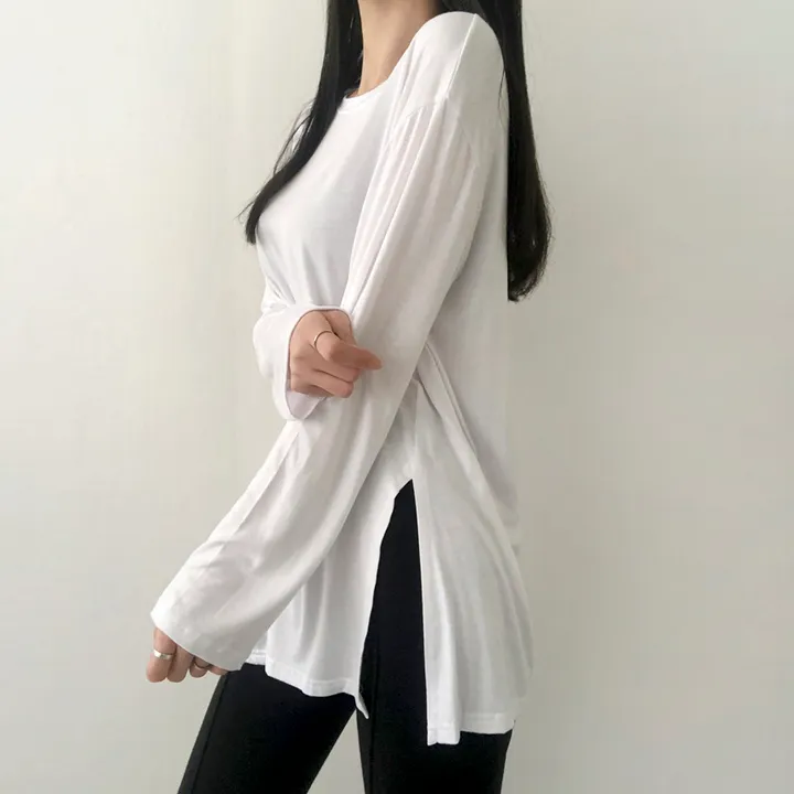 [당일출고/기본필수템!] 찰랑한느낌, Y존커버 옆트임 레이어드 티셔츠 상세 이미지 17