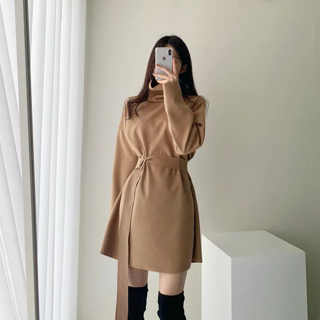 A라인 슬림 롱 플레어 더블 버튼 울코트 블랙 베이지 상세 이미지 12