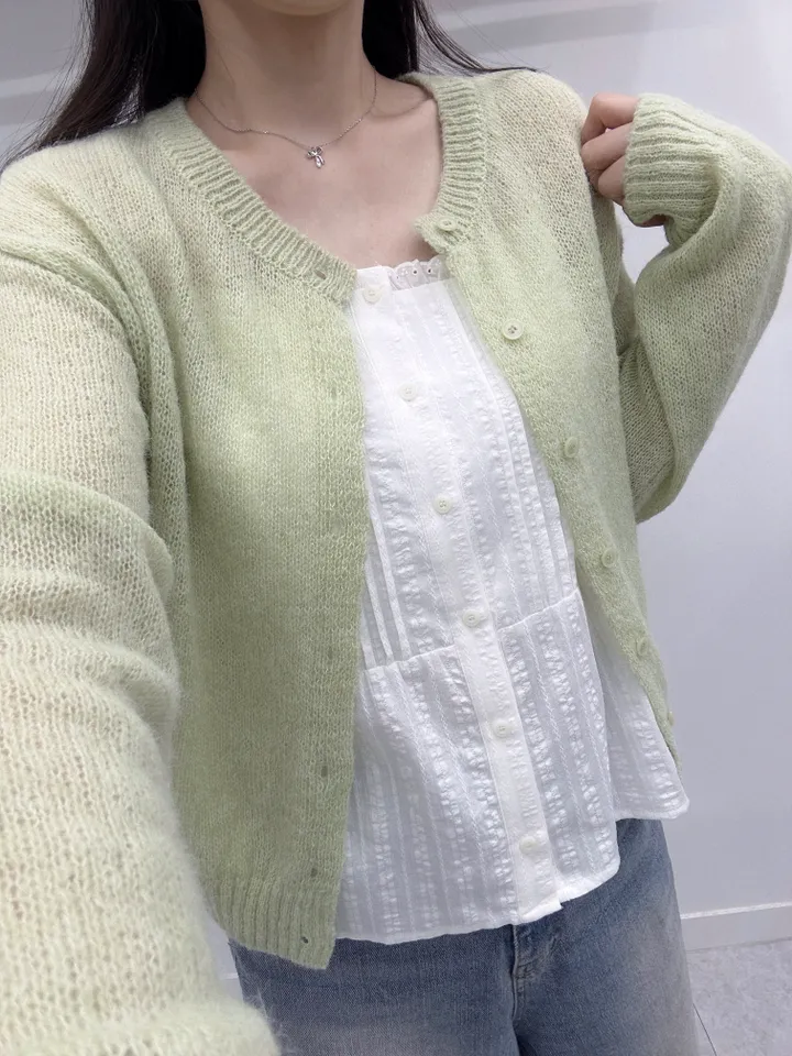 [여리핏/주문폭주] 뽀용 파스텔 라운드 알파카 니트 가디건/ 알파카가디건 여리가디건 봄가디건 간절기가디건 핑크가디건 청순여리 봄옷 레이어드 루즈핏가디건 얇은가디건 핑크가디건 상세 이미지 7