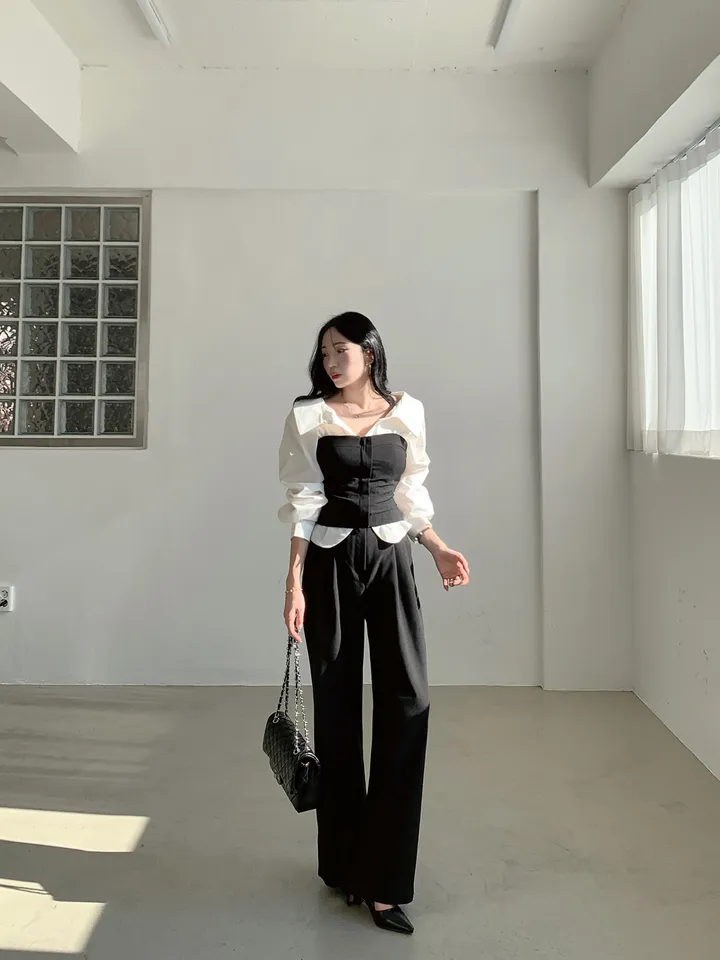 [ SET추천 / 시크페미닌 ] 제이 지퍼 스모크밴딩 크롭 탑 + 슬랙스 투피스 세트 별도구매 오피스룩 하객룩 상세 이미지 32