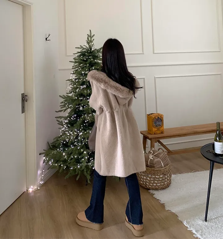 연말강추!💗 폭스퍼 밍크 후드 앙고라 스트링 페이크퍼 코트 상세 이미지 19