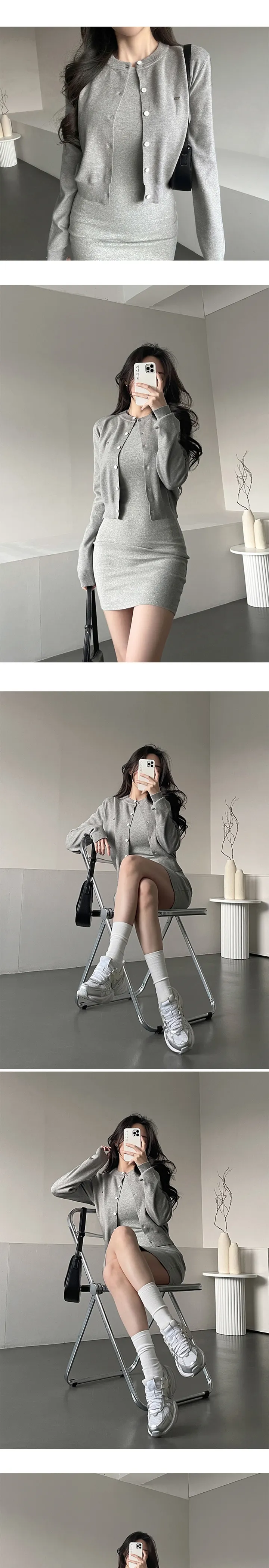 [핏예쁜기본템💕/전직원소장템] 가나다란 로지 라운드넥 로고 팬던트 데일리 니트 가디건 4color 상세 이미지 15