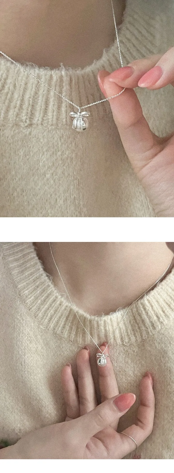 [인기!][당일발송] Pearl ribbon necklace /실버 925 리본 진주 러블리 발레코어 여리 하객룩 순은 목걸이 상세 이미지 10