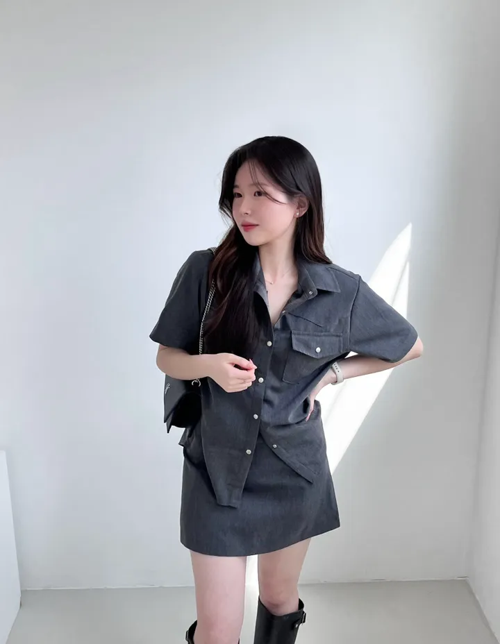 갓성비✨투피스set / 셔츠투피스 여름 남방 반팔셔츠 자켓 치마 투피스 세트 여름셋업 꾸안꾸룩 하객룩투피스 상세 이미지 12