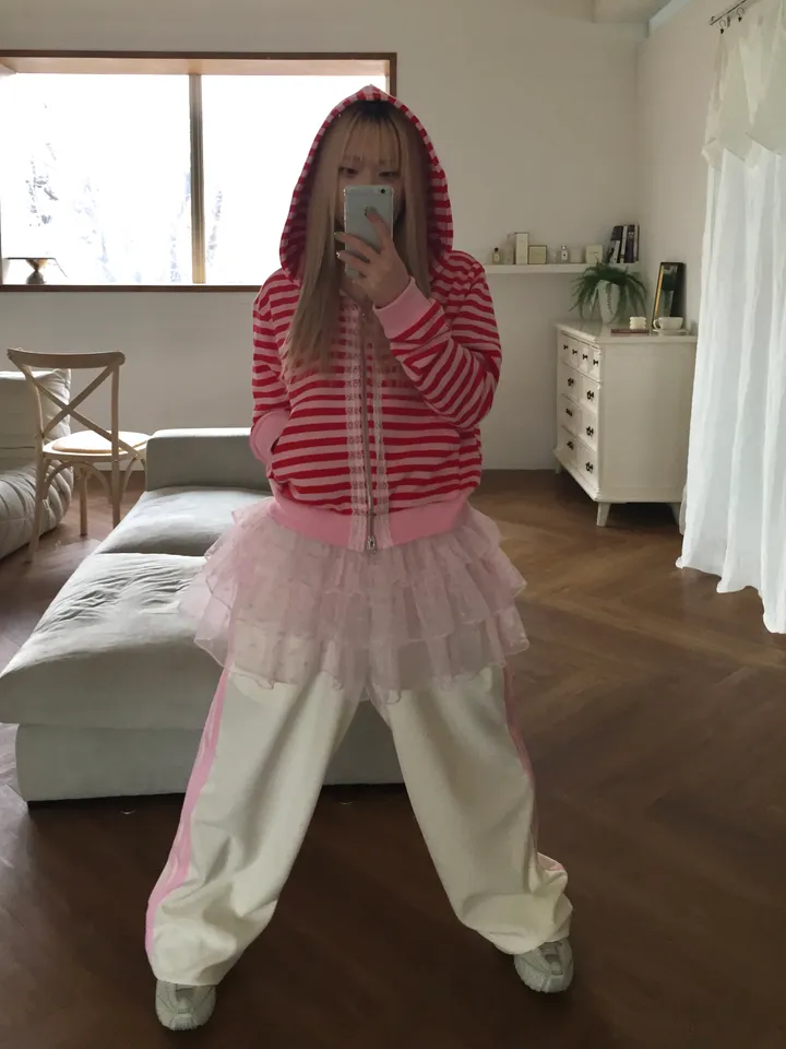 striped lace hooded zip-up [3color] 상세 이미지 21
