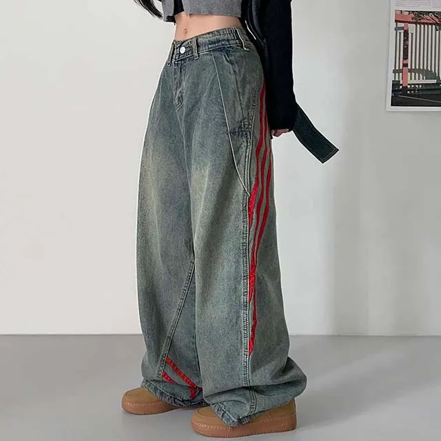 [ 가을신상 ! /  S, M, L   ]레드 라인 데님 트랙팬츠 청바지 * 뒷밴딩 ㅇ * [9OOD PANTS] 상세 이미지 16