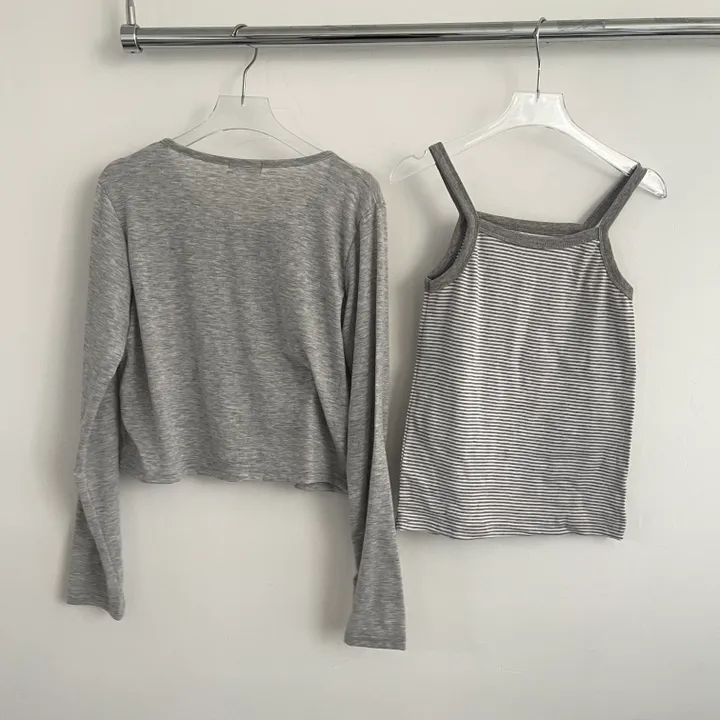 [데일리🖤] 여름 라운드 긴팔 가디건 + 단가라 스트라이프 나시 투피스 코디세트 - 세트,단품 선택가능 상세 이미지 14