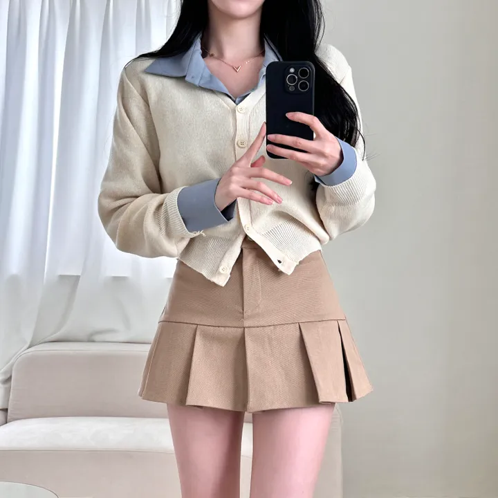 [허리잘록~/벚꽃룩!] 데일리 무지 브이넥 크롭 긴팔 니트 가디건 - 5color 상세 이미지 5