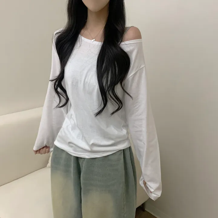 [-3kg/여리루즈핏!] 오프숄더 심플 루즈 여리 기본템 긴팔 티셔츠 (5color) 상세 이미지 4